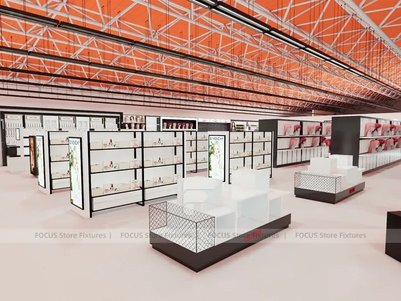 Open Beauty Supply Department Store Shelving Layout for Wig Shop