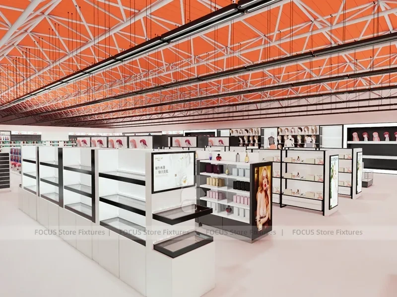 Open Beauty Supply Department Store Shelving Layout for Wig Shop