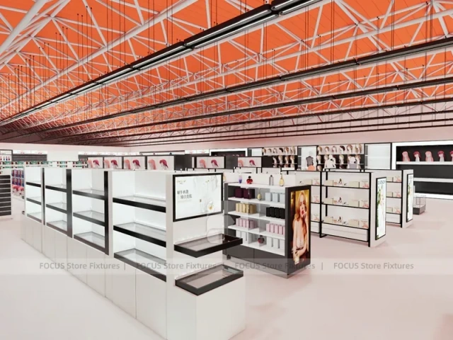 Open Beauty Supply Department Store Shelving Layout for Wig Shop