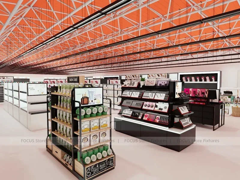 Open Beauty Supply Department Store Shelving Layout for Wig Shop