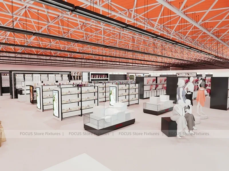 Open Beauty Supply Department Store Shelving Layout for Wig Shop
