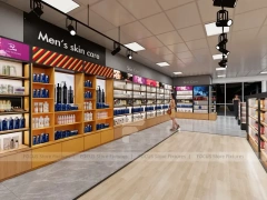 Open Beauty Supply Retail Floor with Black Metal Display Aisles for Wig Shop