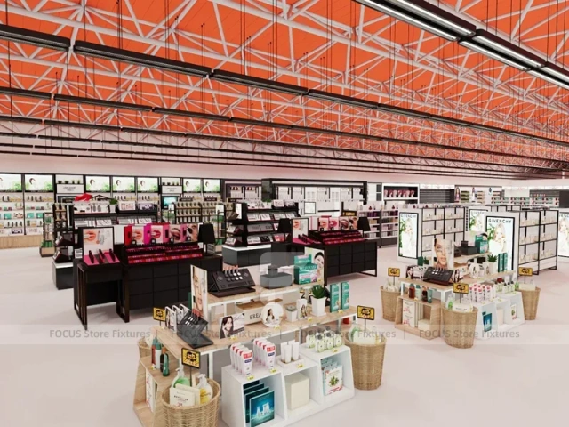Orange Ceiling Beauty Supply Supermarket Fixture Layout for Wig Shop