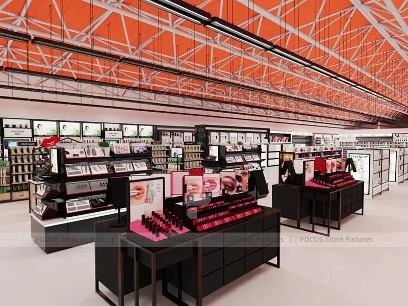 Orange Ceiling Beauty Supply Supermarket Fixture Layout for Wig Shop