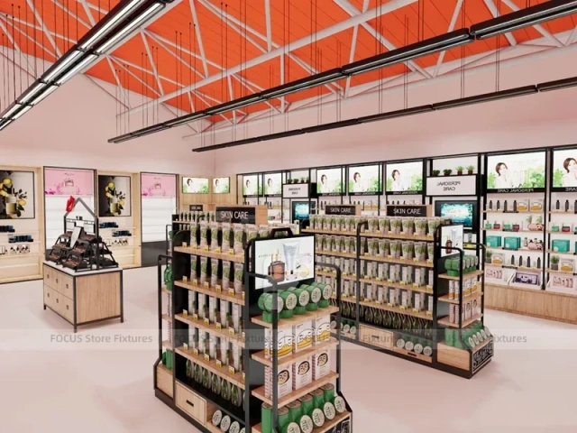 Orange Ceiling Beauty Supply Supermarket Fixture Layout for Wig Shop