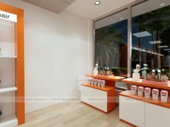 Orange and White Salon Reception Counter with Side Displays for Wig Beauty Store