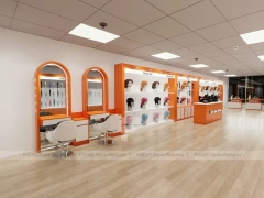 Orange and White Salon Reception Counter with Side Displays for Wig Beauty Store