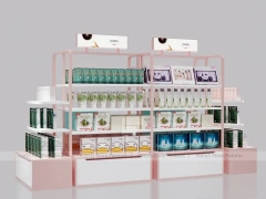 Pink Cosmetics Wall Shelving Display with Side Accessories for Wig Shop