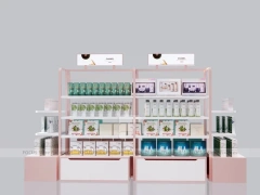 Pink Cosmetics Wall Shelving Display with Side Accessories for Wig Shop