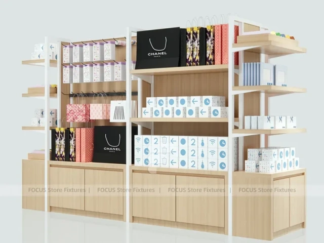 Pink Cosmetics Wall Shelving Display with Side Accessories for Wig Shop