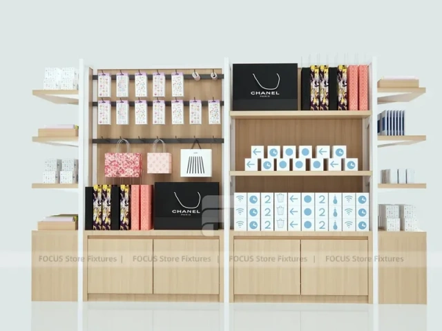 Pink Cosmetics Wall Shelving Display with Side Accessories for Wig Shop