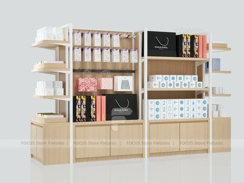 Pink Cosmetics Wall Shelving Display with Side Accessories for Wig Shop