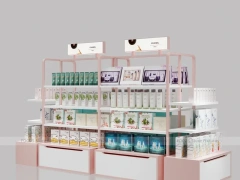 Pink Cosmetics Wall Shelving Display with Side Accessories for Wig Shop