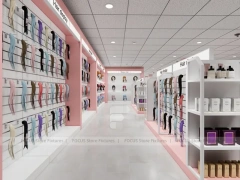 Pink Hair Extension Slatwall Boutique Store Layout for Beauty Store