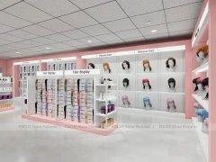Pink Hair Extension Slatwall Boutique Store Layout for Beauty Store