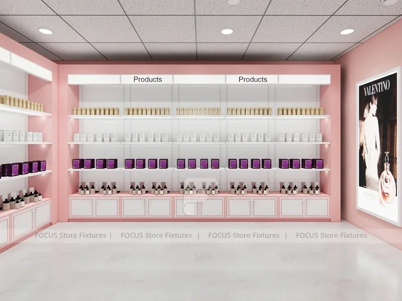 Pink Hair Extension Slatwall Boutique Store Layout for Beauty Store