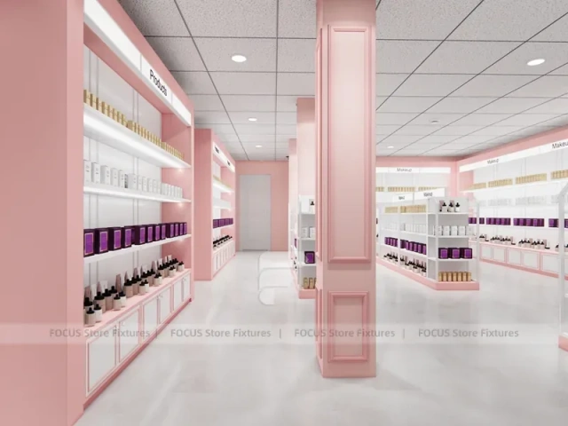 Pink Hair Extension Slatwall Boutique Store Layout for Beauty Store