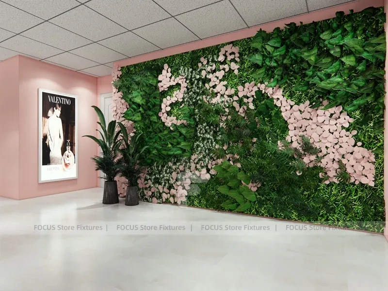 Pink Hair Extension Slatwall Boutique Store Layout for Beauty Store