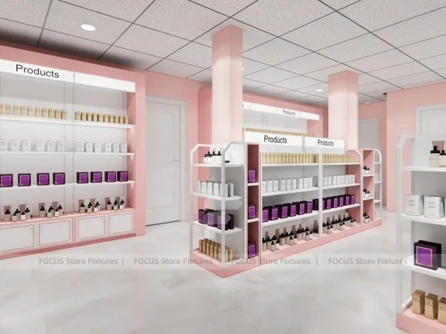 Pink Hair Extension Slatwall Boutique Store Layout for Beauty Store