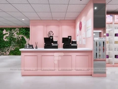Pink Hair Extension Slatwall Boutique Store Layout for Beauty Store