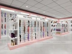 Pink Hair Extension Slatwall Boutique Store Layout for Beauty Store