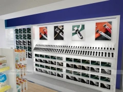 White Beauty Aisle Shelving with Long Wall Storage Run for Wig Shop