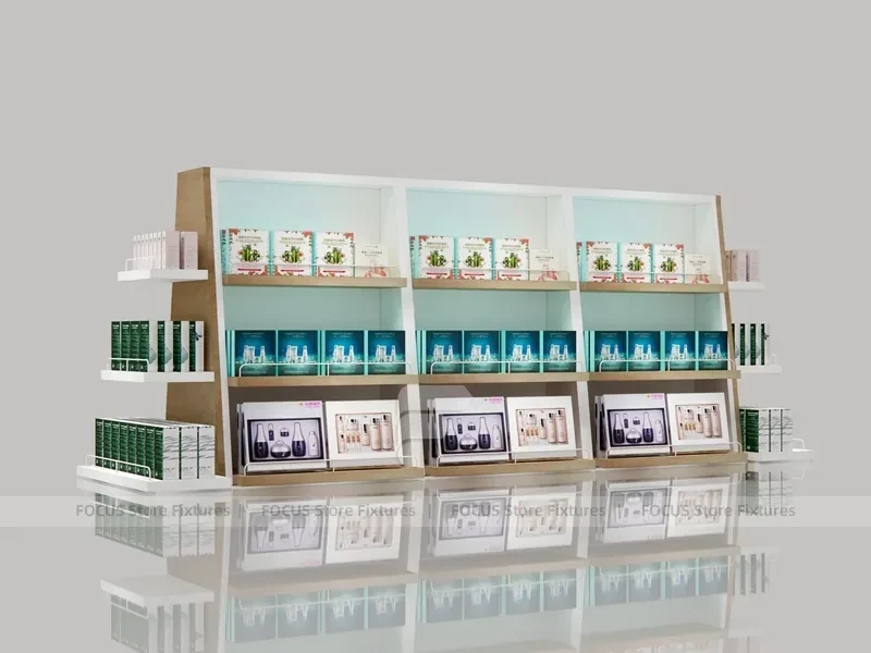 White Beauty Care Backwall Display with Glazed Top Showcase for Wig Shop