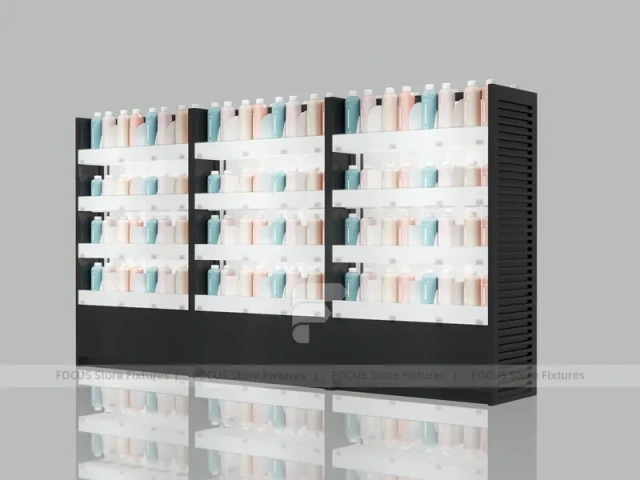 White Beauty Care Backwall Display with Glazed Top Showcase for Wig Shop
