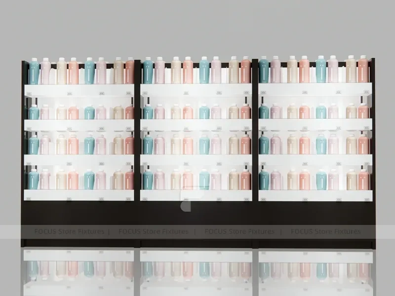 White Beauty Care Backwall Display with Glazed Top Showcase for Wig Shop