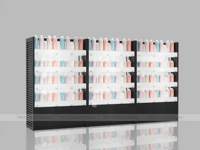 White Beauty Care Backwall Display with Glazed Top Showcase for Wig Shop