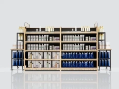 White Beauty Supply Double Bay Wall Shelving with Top Lightbox for Wig Shop