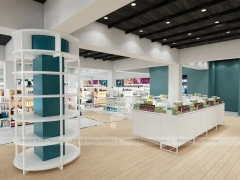 White Open Beauty Retail Island Shelving and Perimeter Walls for Wig Shop
