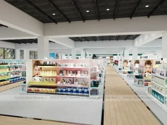 White Open Beauty Retail Island Shelving and Perimeter Walls for Wig Shop