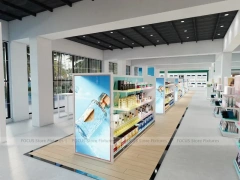 White Open Beauty Retail Island Shelving and Perimeter Walls for Wig Shop