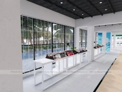 White Open Beauty Retail Island Shelving and Perimeter Walls for Wig Shop
