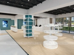 White Open Beauty Retail Island Shelving and Perimeter Walls for Wig Shop