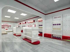 White Wall Mounted Beauty Supply Shelving with Cash Wrap for Wig Shop