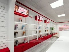 White Wall Mounted Beauty Supply Shelving with Cash Wrap for Wig Shop