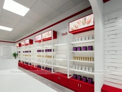 White Wall Mounted Beauty Supply Shelving with Cash Wrap for Wig Shop