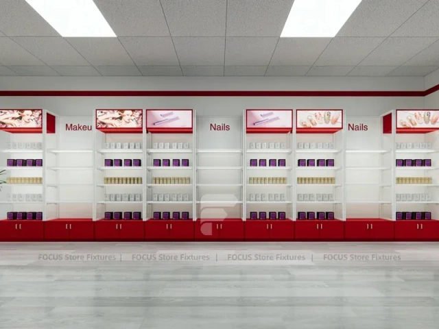 White Wall Mounted Beauty Supply Shelving with Cash Wrap for Wig Shop