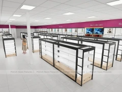 White Wig Display Wall Shelving with Black Frame Supports for Beauty Store