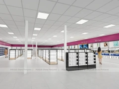 White Wig Display Wall Shelving with Black Frame Supports for Beauty Store