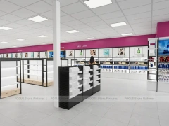 White Wig Display Wall Shelving with Black Frame Supports for Beauty Store