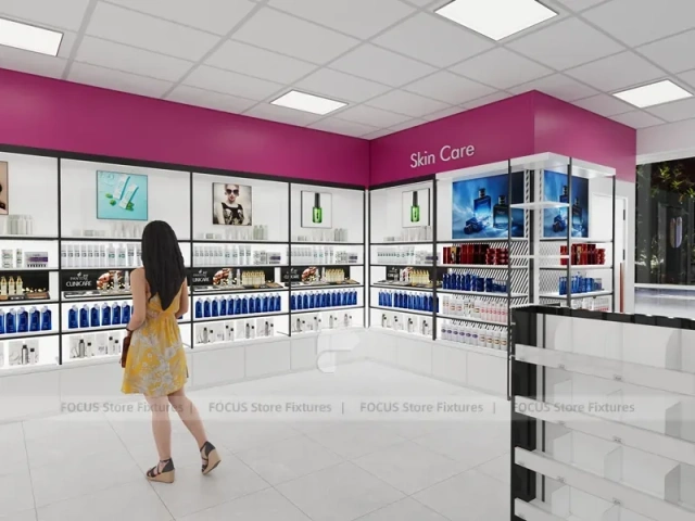 White Wig Display Wall Shelving with Black Frame Supports for Beauty Store