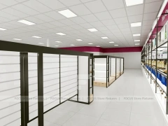 White Wig Display Wall Shelving with Black Frame Supports for Beauty Store