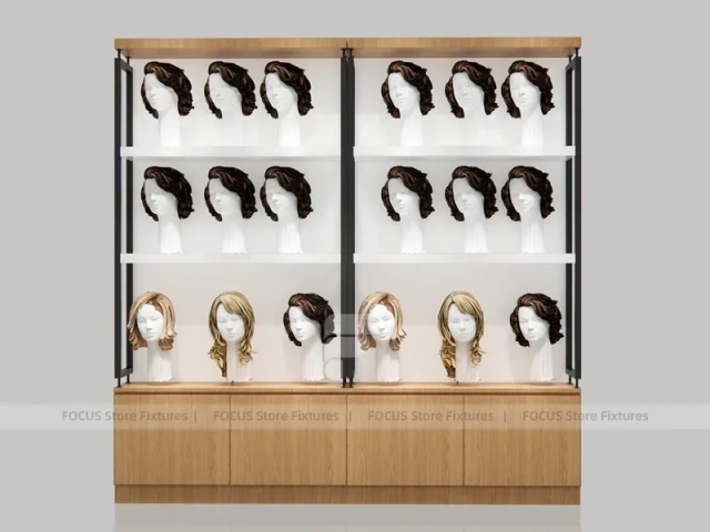 White Wig Display Wall Shelving with Mannequin Ledges for Beauty Store