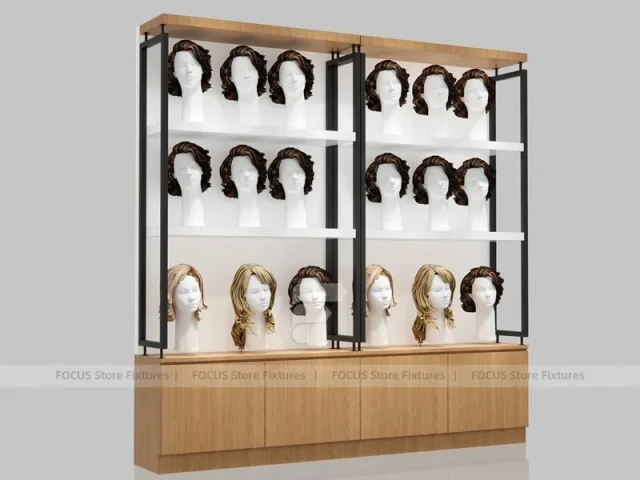 White Wig Display Wall Shelving with Mannequin Ledges for Beauty Store
