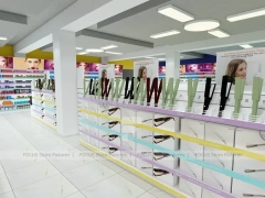 Wide Cosmetics Supermarket Gondola Layout with Pastel Category Zones for Wig Shop