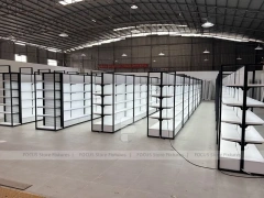 Wide White Gondola Supermarket Layout with Black Trim for Beauty Store