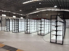Wide White Gondola Supermarket Layout with Black Trim for Beauty Store